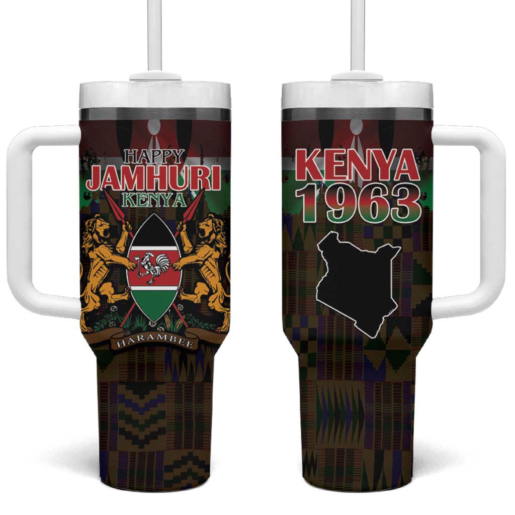 Kenya Jamhuri Day Tumbler With Handle Coat Of Arms With Kente Pattern - African Pride