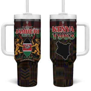 Kenya Jamhuri Day Tumbler With Handle Coat Of Arms With Kente Pattern - African Pride