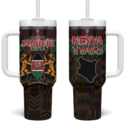 Kenya Jamhuri Day Tumbler With Handle Coat Of Arms With Kente Pattern - African Pride