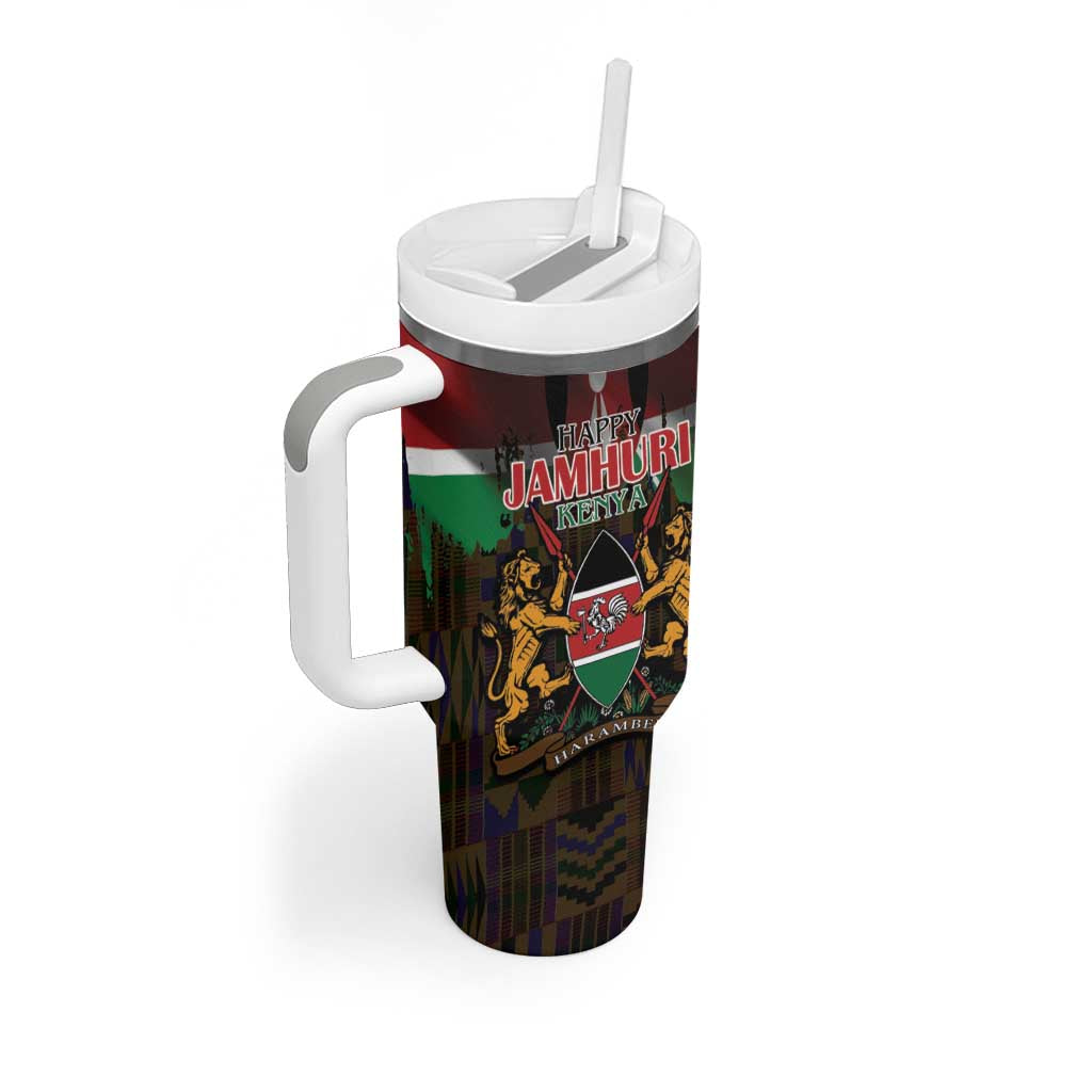 Kenya Jamhuri Day Tumbler With Handle Coat Of Arms With Kente Pattern - African Pride