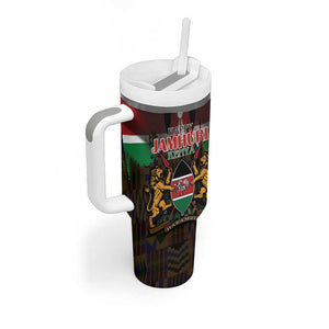 Kenya Jamhuri Day Tumbler With Handle Coat Of Arms With Kente Pattern - African Pride