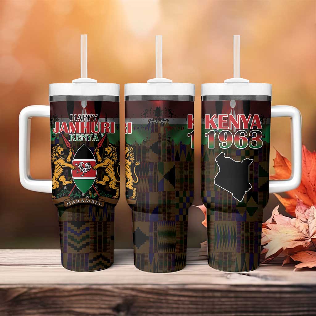 Kenya Jamhuri Day Tumbler With Handle Coat Of Arms With Kente Pattern - African Pride