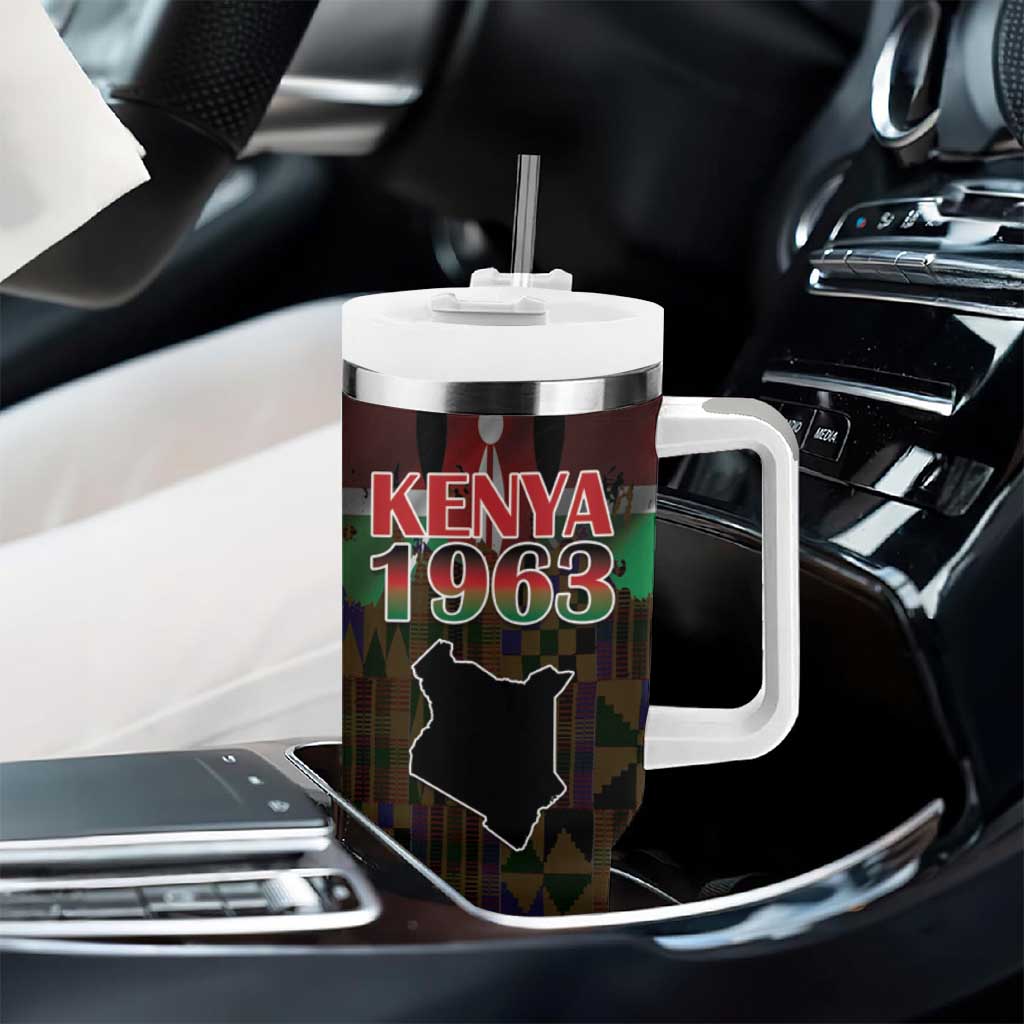 Kenya Jamhuri Day Tumbler With Handle Coat Of Arms With Kente Pattern - African Pride