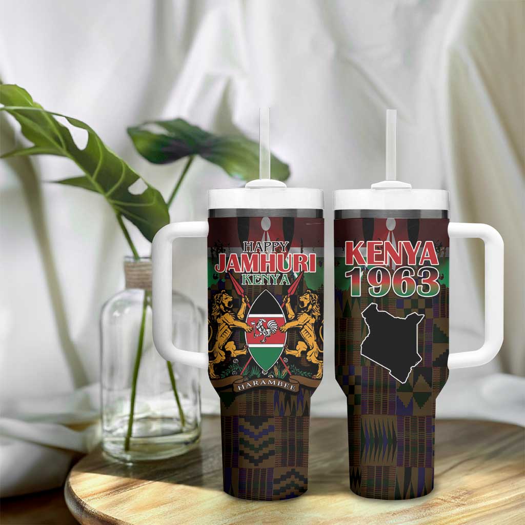 Kenya Jamhuri Day Tumbler With Handle Coat Of Arms With Kente Pattern - African Pride