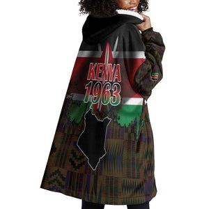 Kenya Jamhuri Day Wearable Blanket Hoodie Coat Of Arms With Kente Pattern - African Pride