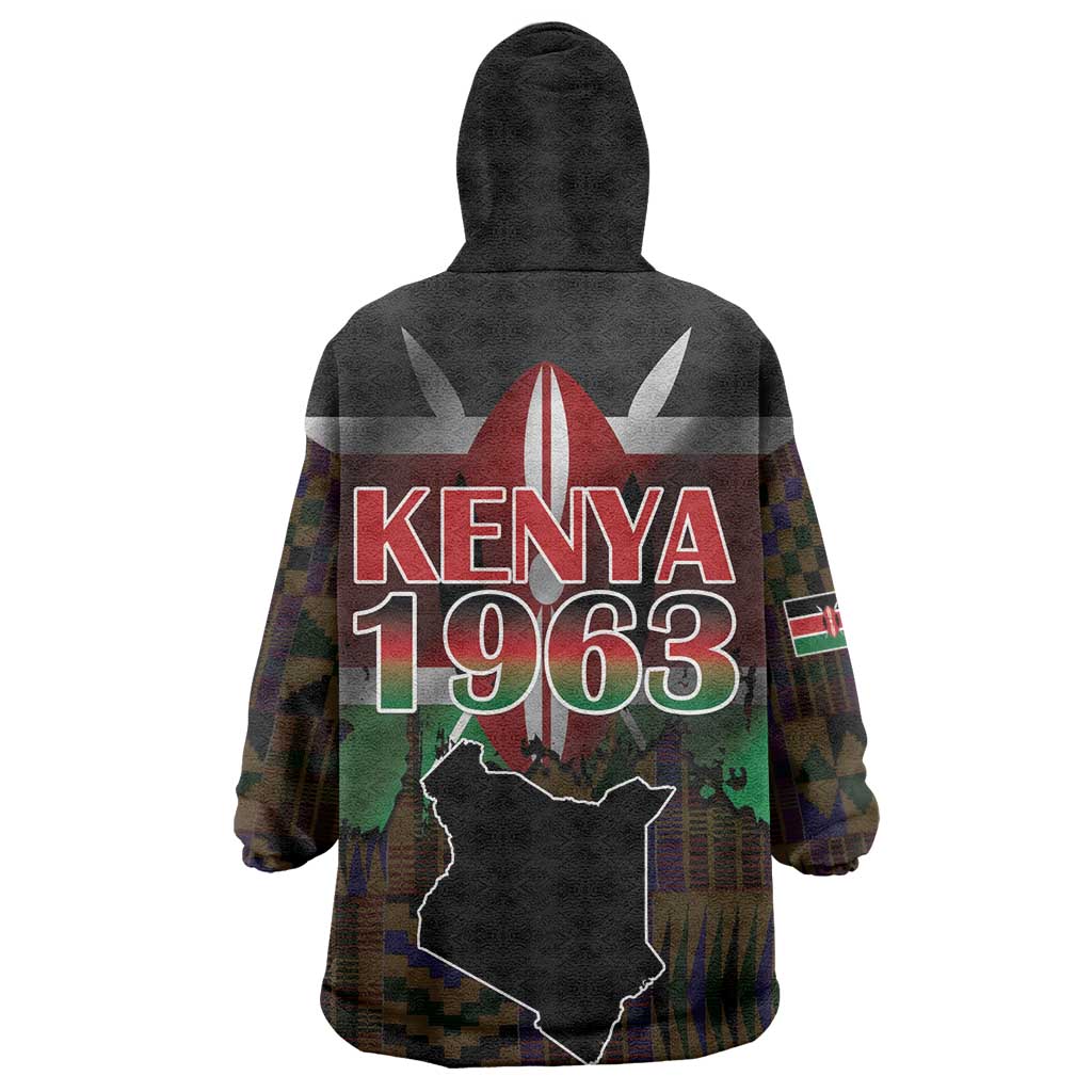 Kenya Jamhuri Day Wearable Blanket Hoodie Coat Of Arms With Kente Pattern - African Pride