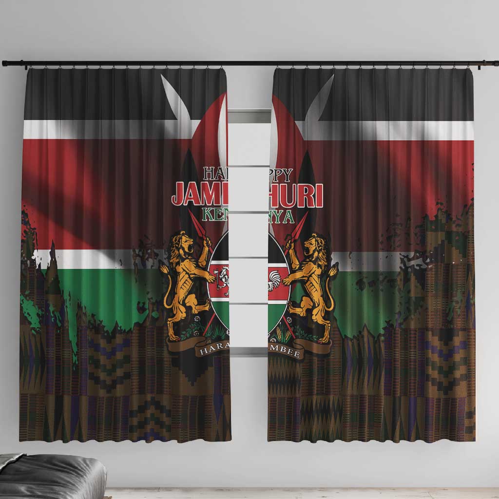 Kenya Jamhuri Day Window Curtain Coat Of Arms With Kente Pattern - African Pride