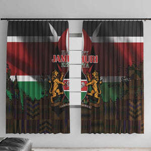 Kenya Jamhuri Day Window Curtain Coat Of Arms With Kente Pattern - African Pride