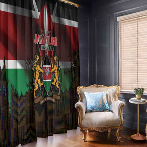 Kenya Jamhuri Day Window Curtain Coat Of Arms With Kente Pattern - African Pride