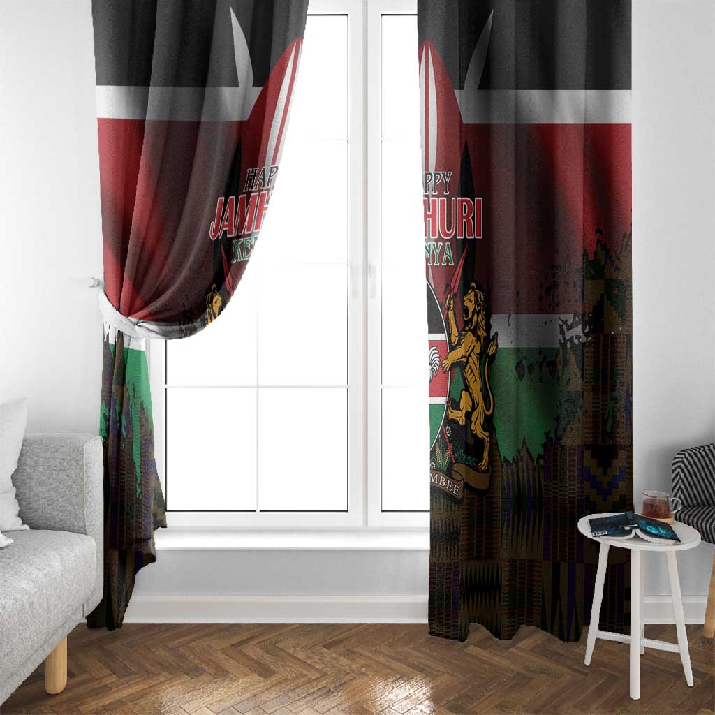 Kenya Jamhuri Day Window Curtain Coat Of Arms With Kente Pattern - African Pride