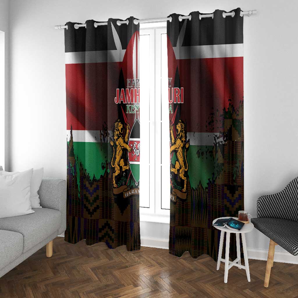 Kenya Jamhuri Day Window Curtain Coat Of Arms With Kente Pattern - African Pride