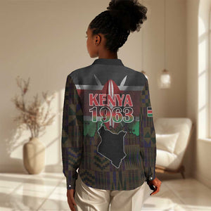 Kenya Jamhuri Day Women Casual Shirt Coat Of Arms With Kente Pattern - African Pride