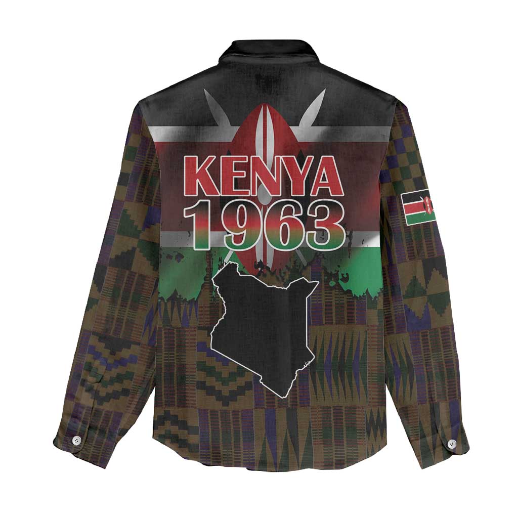 Kenya Jamhuri Day Women Casual Shirt Coat Of Arms With Kente Pattern - African Pride