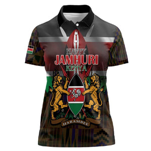 Kenya Jamhuri Day Women Polo Shirt Coat Of Arms With Kente Pattern - African Pride