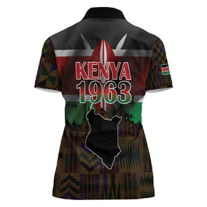 Kenya Jamhuri Day Women Polo Shirt Coat Of Arms With Kente Pattern - African Pride