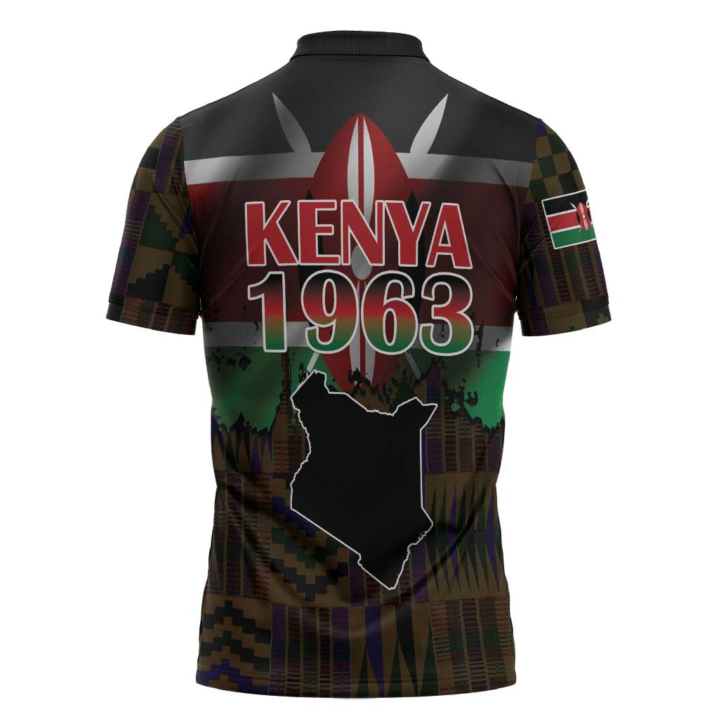 Happy Kenya Independence Day Zipper Polo Shirt Coat Of Arms With Kente Pattern