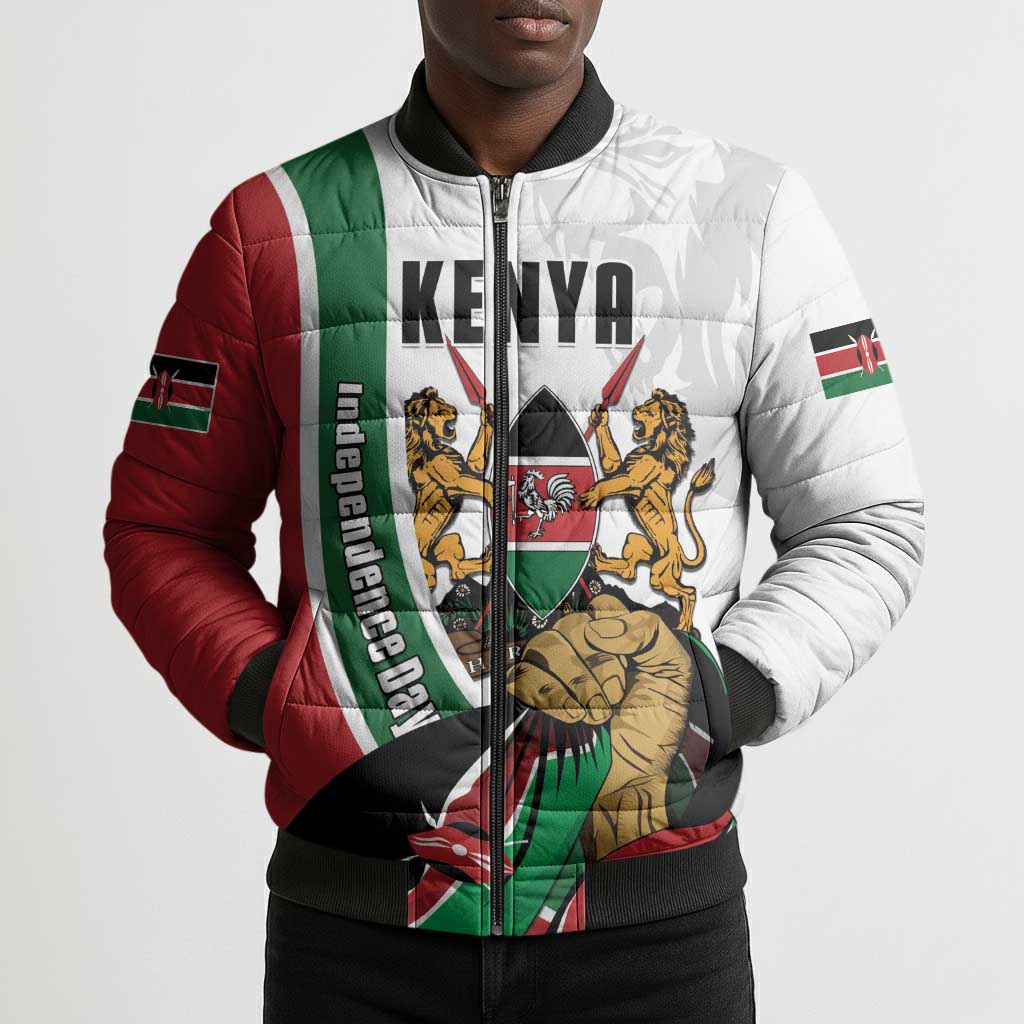 Personalized Kenya Jamhuri Day Bomber Puffer Jacket Lion With Coat Of Arms