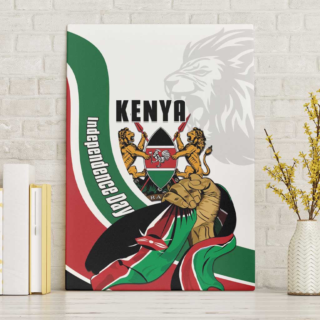 Kenya Independence Day Canvas Wall Art Lion With Coat Of Arms - African Pride