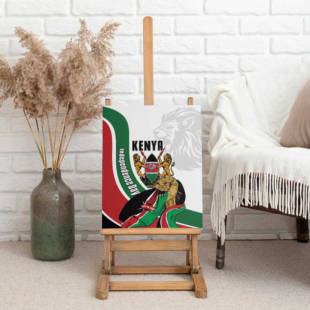Kenya Independence Day Canvas Wall Art Lion With Coat Of Arms - African Pride