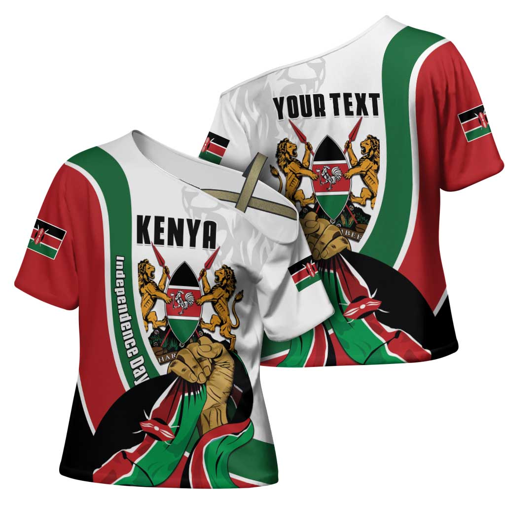 Personalized Kenya Jamhuri Day Cross Shoulder Shirt Lion With Coat Of Arms