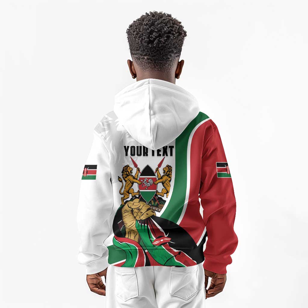 Personalized Kenya Independence Day Kid Hoodie Lion With Coat Of Arms - African Pride