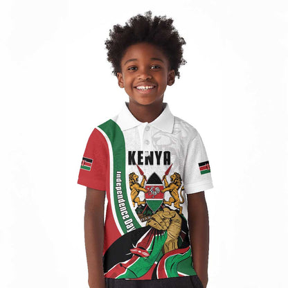 Personalized Kenya Independence Day Kid Polo Shirt Lion With Coat Of Arms - African Pride
