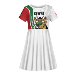 Personalized Kenya Independence Day Kid Short Sleeve Dress Lion With Coat Of Arms - African Pride