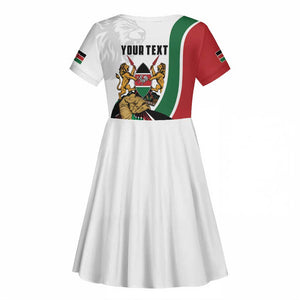 Personalized Kenya Independence Day Kid Short Sleeve Dress Lion With Coat Of Arms - African Pride