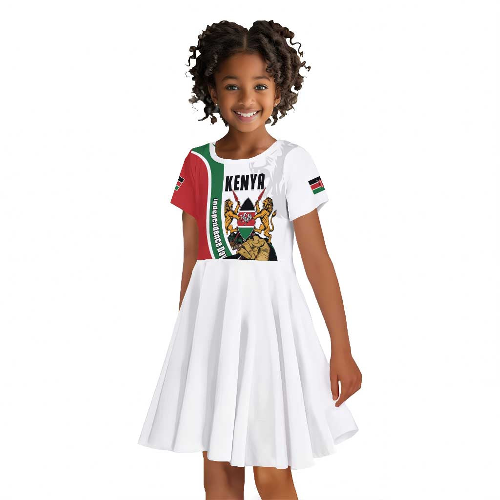 Personalized Kenya Independence Day Kid Short Sleeve Dress Lion With Coat Of Arms - African Pride