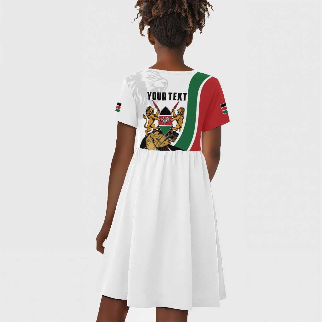 Personalized Kenya Independence Day Kid Short Sleeve Dress Lion With Coat Of Arms - African Pride
