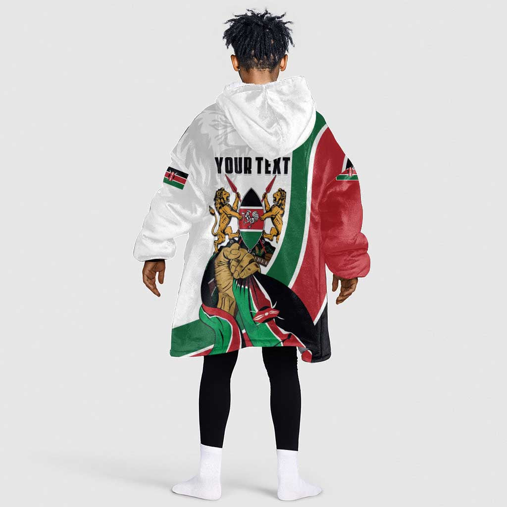 Personalized Kenya Independence Day Kid Wearable Blanket Hoodie Lion With Coat Of Arms - African Pride