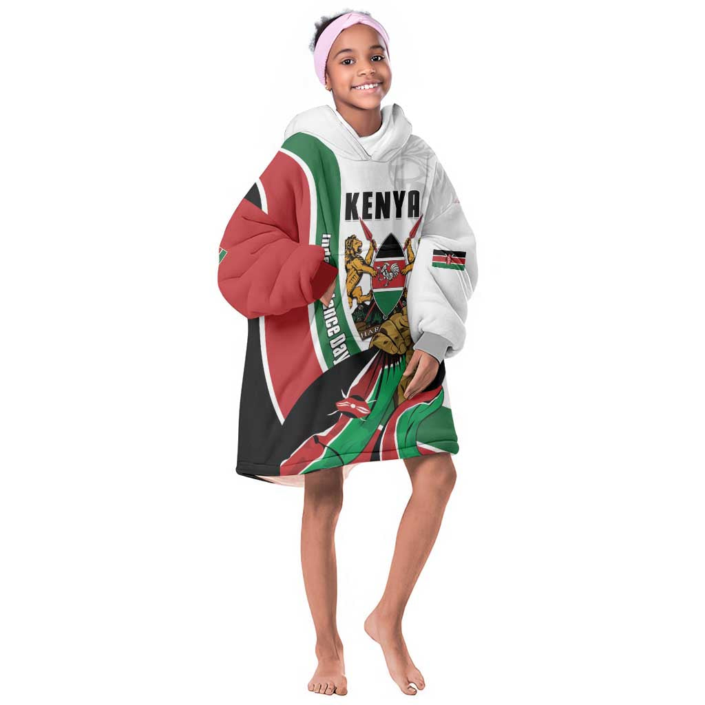 Personalized Kenya Independence Day Kid Wearable Blanket Hoodie Lion With Coat Of Arms - African Pride