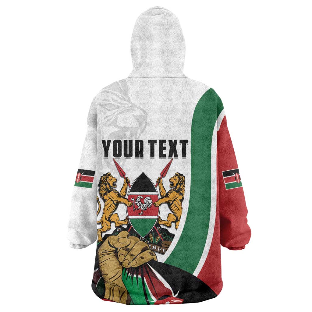 Personalized Kenya Independence Day Kid Wearable Blanket Hoodie Lion With Coat Of Arms - African Pride
