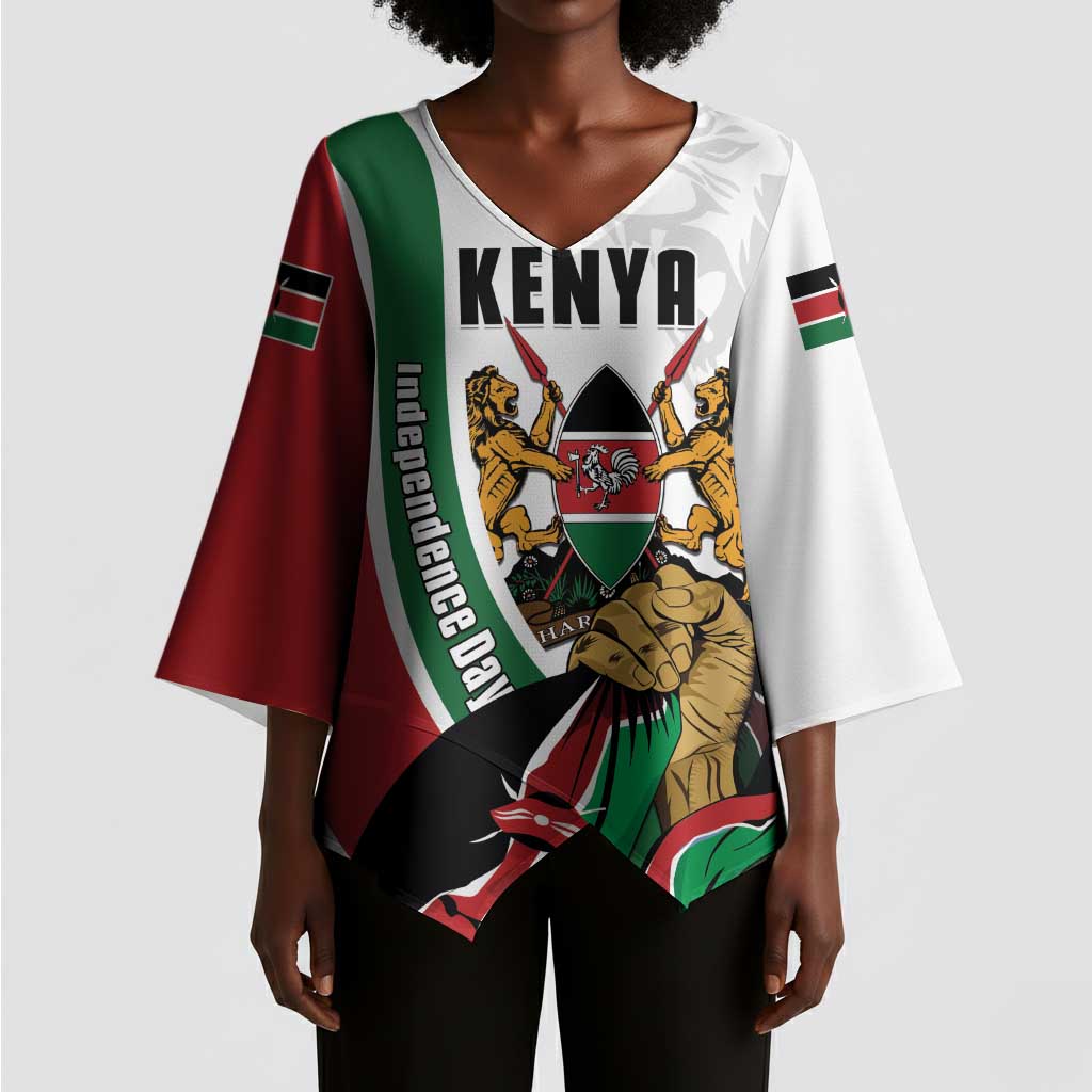 Personalized Kenya Jamhuri Day Kimono Sleeve Blouse Lion With Coat Of Arms
