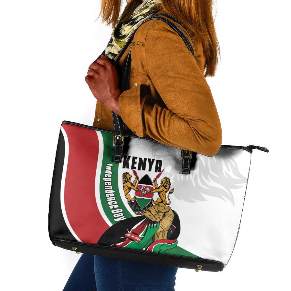 Kenya Independence Day Leather Tote Bag Lion With Coat Of Arms - African Pride
