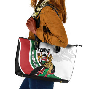 Kenya Independence Day Leather Tote Bag Lion With Coat Of Arms - African Pride