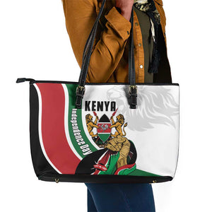 Kenya Independence Day Leather Tote Bag Lion With Coat Of Arms - African Pride
