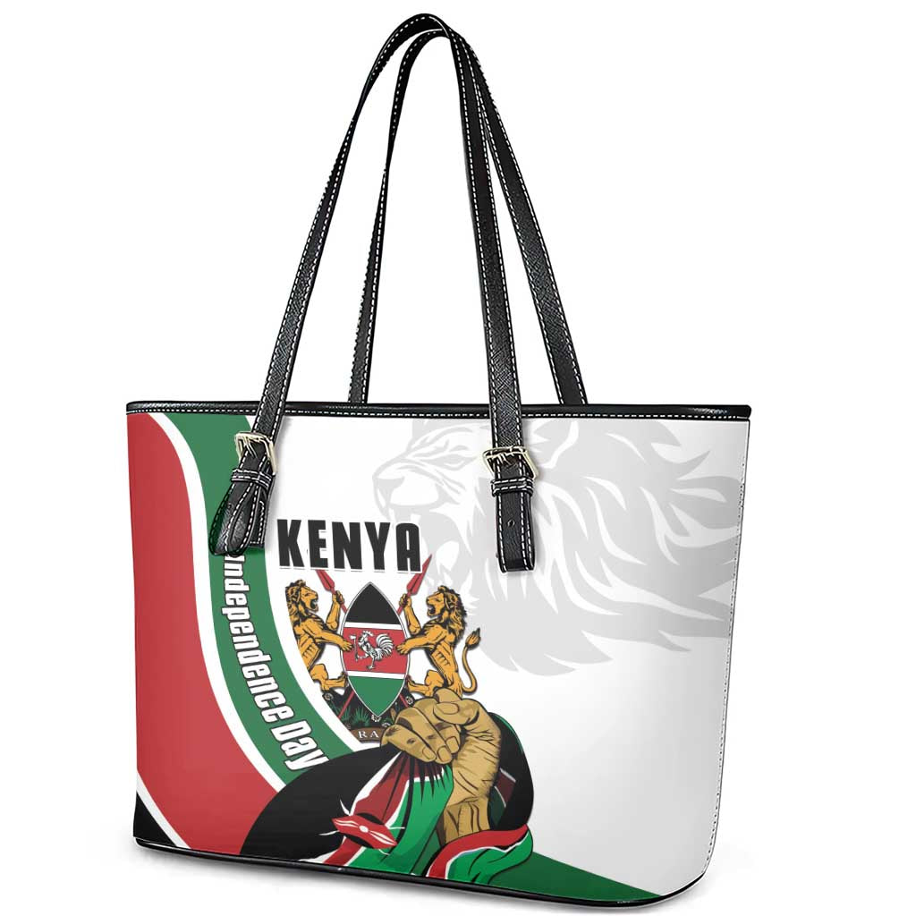 Kenya Independence Day Leather Tote Bag Lion With Coat Of Arms - African Pride
