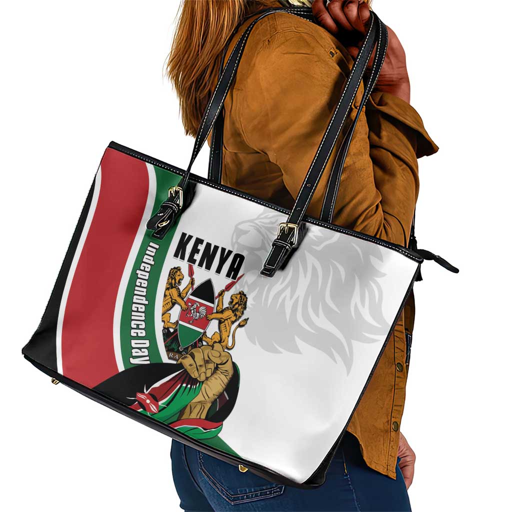 Kenya Independence Day Leather Tote Bag Lion With Coat Of Arms - African Pride