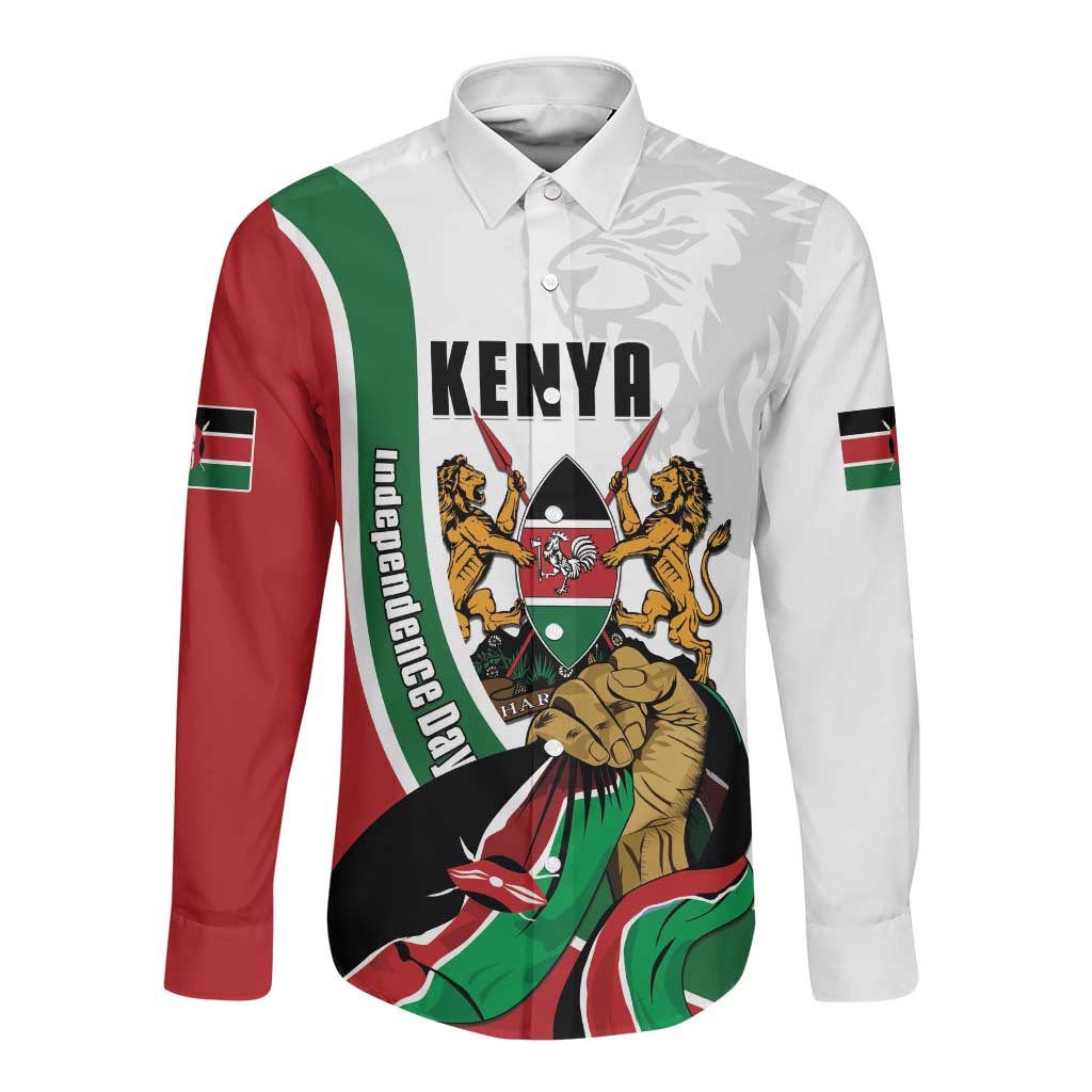 Personalized Kenya Independence Day Long Sleeve Button Shirt Lion With Coat Of Arms - African Pride