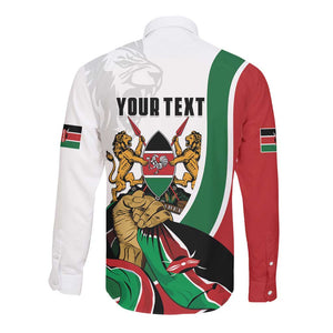 Personalized Kenya Independence Day Long Sleeve Button Shirt Lion With Coat Of Arms - African Pride