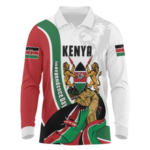 Personalized Kenya Independence Day Long Sleeve Polo Shirt Lion With Coat Of Arms - African Pride