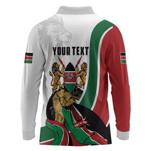 Personalized Kenya Independence Day Long Sleeve Polo Shirt Lion With Coat Of Arms - African Pride
