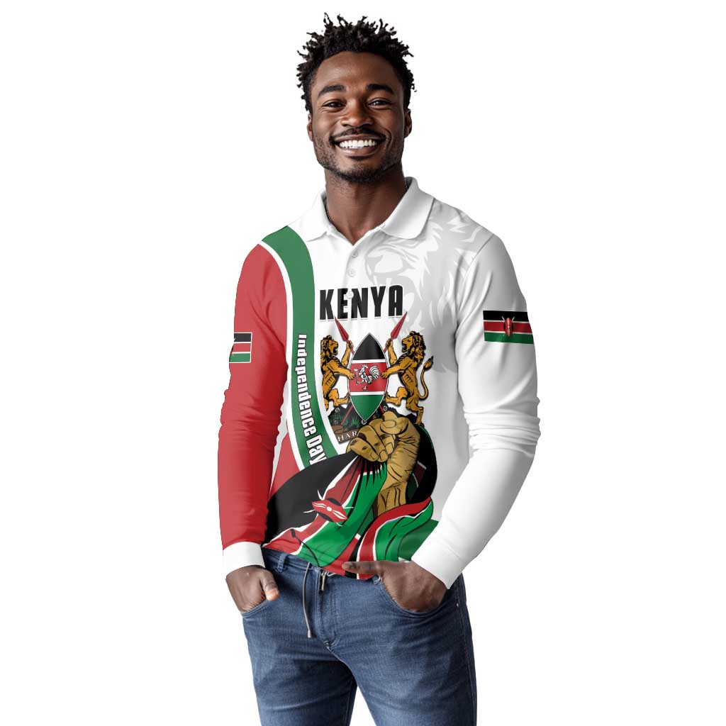 Personalized Kenya Independence Day Long Sleeve Polo Shirt Lion With Coat Of Arms - African Pride