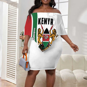 Personalized Kenya Independence Day Off Shoulder Short Dress Lion With Coat Of Arms - African Pride