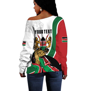 Personalized Kenya Independence Day Off Shoulder Sweater Lion With Coat Of Arms - African Pride