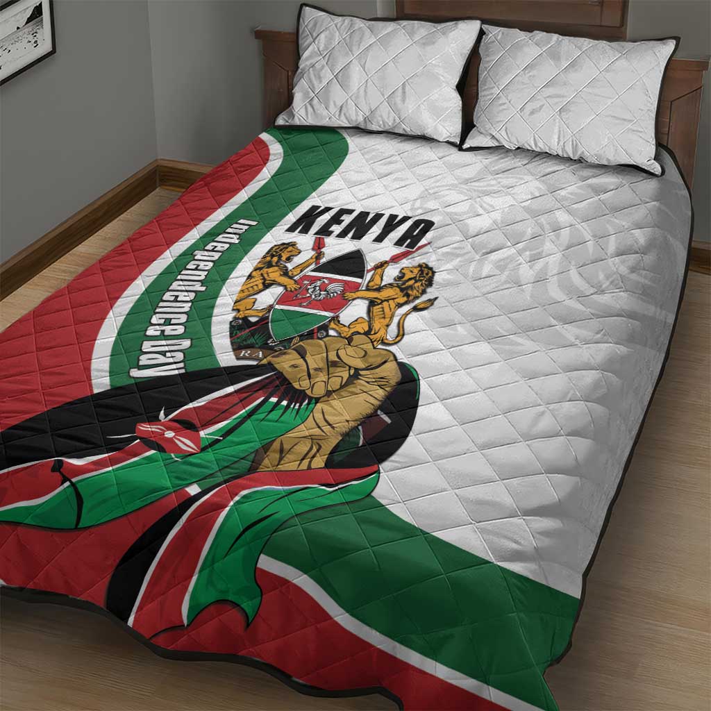Kenya Independence Day Quilt Bed Set Lion With Coat Of Arms - African Pride