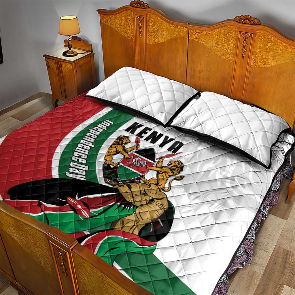 Kenya Independence Day Quilt Bed Set Lion With Coat Of Arms - African Pride