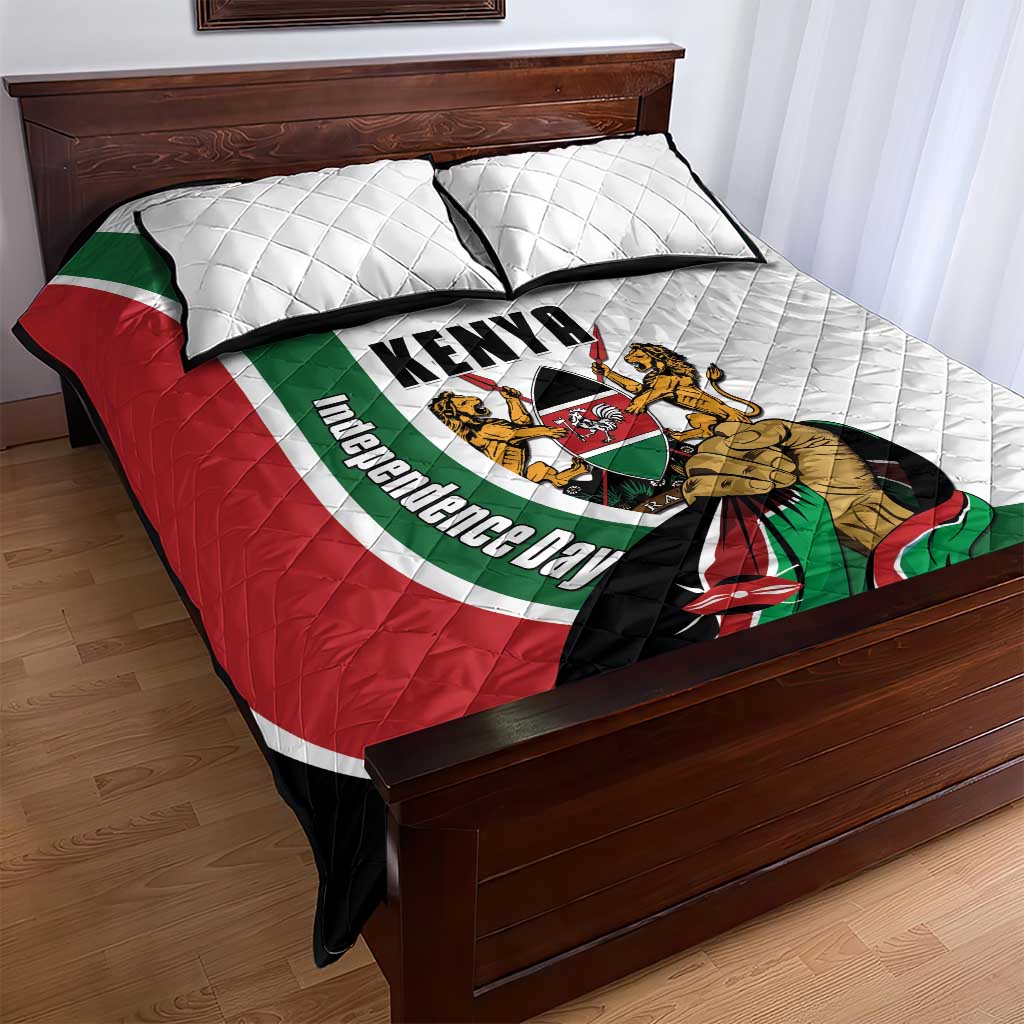 Kenya Independence Day Quilt Bed Set Lion With Coat Of Arms - African Pride