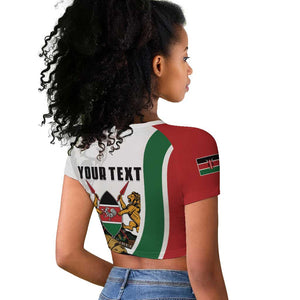 Personalized Kenya Independence Day Raglan Cropped T shirt Lion With Coat Of Arms - African Pride